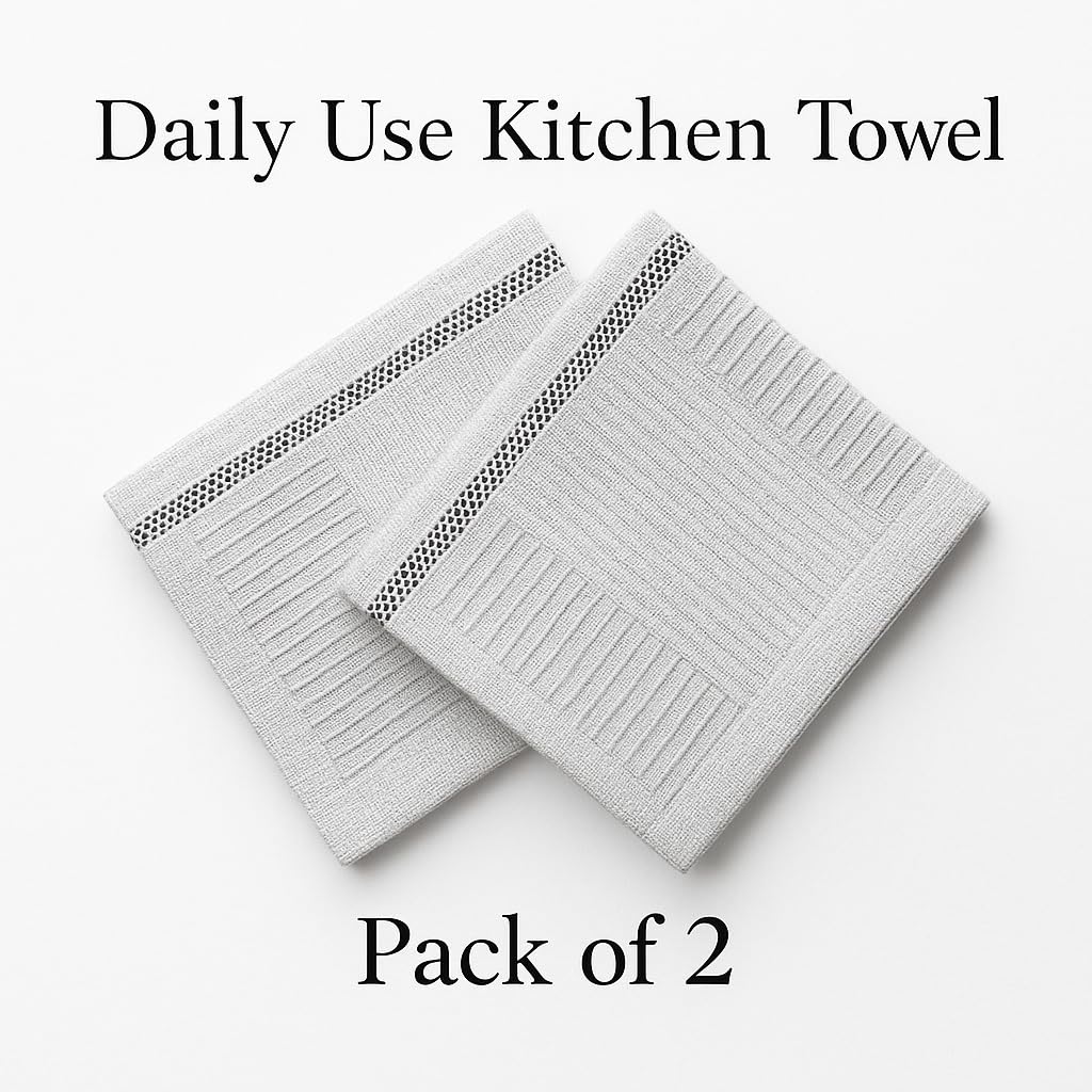 Bhoomi Impex 100% Cotton Multi-Purpose Kitchen Cleaning Cloth Wet & Dry Use Solid White Towel 220 Gsm For Mopping, Dusting & General Cleaning (Set Of 2)- White