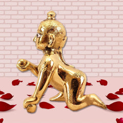 Laddu Gopal Statue, Baby Krishna, Thakur Ji Murti, God Idol, Brass - Size No. 2, Little Krishna Makhan Chor Idol, Made In India, Idol - Home Office Decoration, Temple Pooja, Gift Item