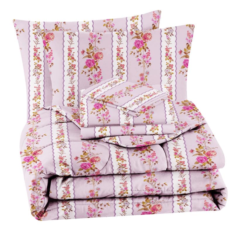 1 Double Bedsheet & 2 Pillow Covers With 1 Comforter Set - 90 X 100 Inches, Pink | Super Soft Glace Cotton King Size - 4 Pcs Bedding Set | Perfect Gifts Set Wedding, Anniversary