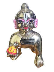 Gold Designer Attractive Pure Ashtadhatu laddu Gopal, Brass, Gold - Size No.0, Golden Hand Painted Idol | Made In Vrindavan