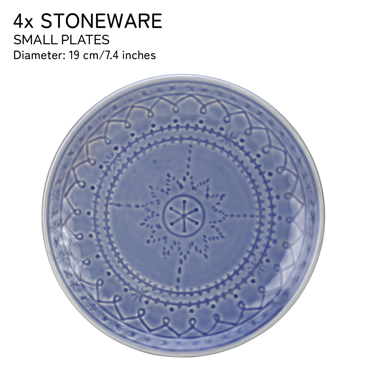 Ceramic Hand Glazed Stoneware Embossed Small Plates Set Of 4 - 7.4 Inch, Mist Blue | Microwave Safe & Dishwasher Safe – Handcrafted Quarter Plates Set