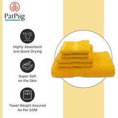 Patpug 100% Indian Cotton Plush Towel Set 1200 Gsm | Highly Absorbent, Fade Resistant, Quick Drying (Sunrise Yellow) - 5 Piece