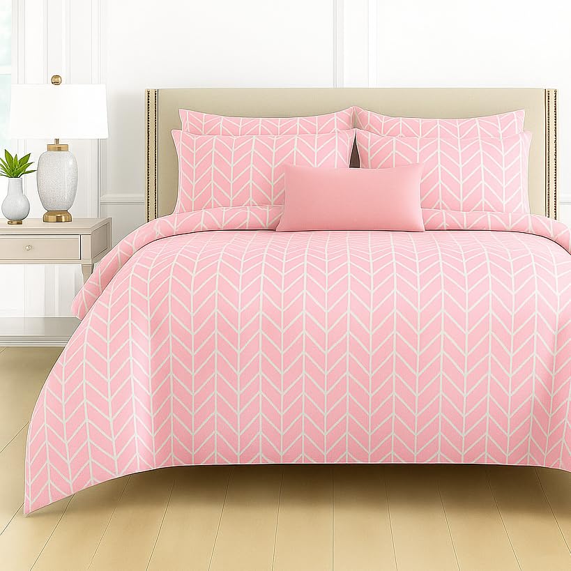 Cotton Double Bedsheet For Queen Size With 2 Matching Pillow Covers For Home - 90 X 100 Inches, Pink & White | Smooth Finish, Soft Touch & Breathable Comfort For Everyday Use