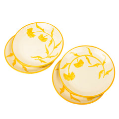 Hand Painted Ceramic Floral Dinner Serving Plates Set Of 4 - Yellow & Off White, Diameter: 10 Inches | Full Plates - The Lucid Yellow Collection