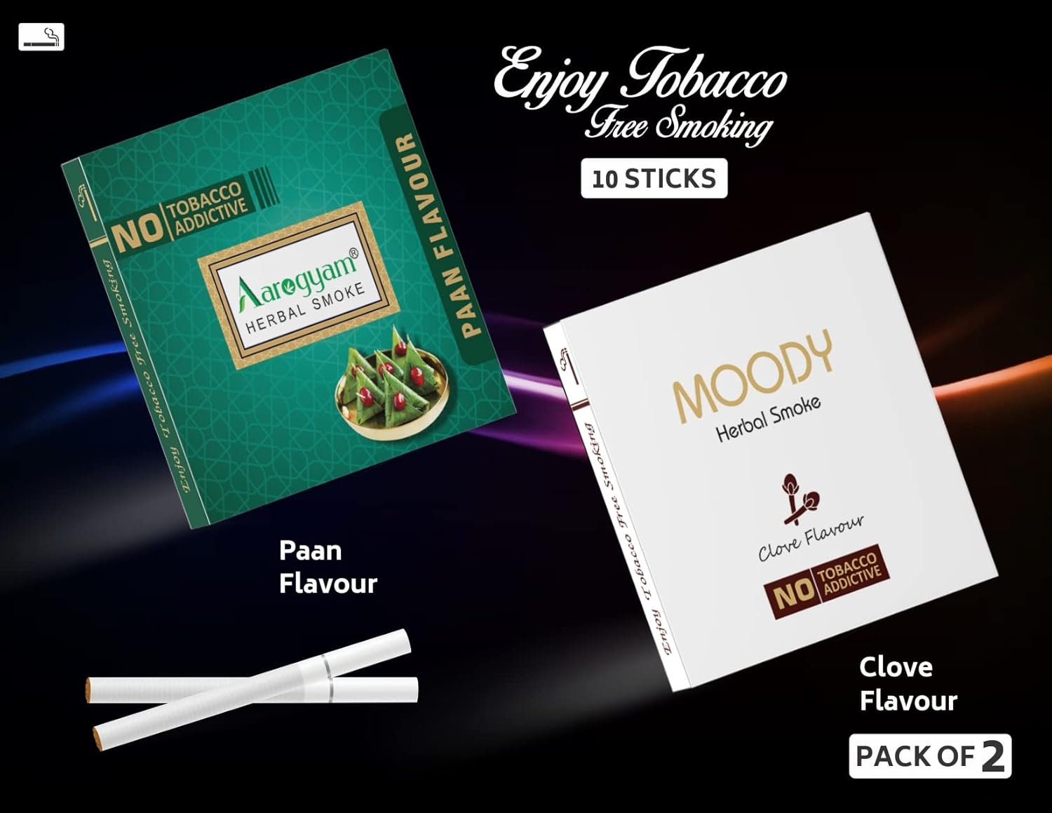 Aarogyam Herbals Pack Of 2 Flavours 100% Tobacco & Nicotine Free Cigarette For Relieve Stress & Mood Enhance Product, Paan - Moody Clove