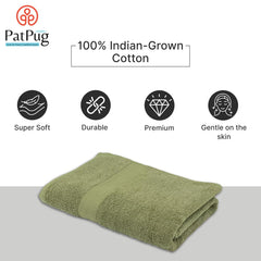 Patpug 100% Indian Ultra Soft Cotton 500 Gsm Highly Absorbent, Fade Resistant, Quick Drying Large Bath Towel (Olive Green)