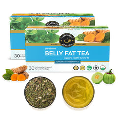 Teacurry Plant Based Belly Fat Tea - Pack Of 2 X 30 Individually Wrapped Tea Bags | Helps With Belly Fat, Water Weight, Bloating - Low Caffeine | Made With Cinnamon, Gymnema Sylvestre, Turmeric