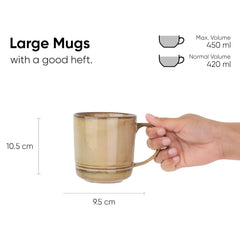 Large Ceramic Coffee Mug Set Of 2 - Reactive Beige, 400ml Each | Ceramic Mug With Glossy Finish - Mug For Coffee | Ceramic Coffee Mug - Porcelain Coffee Cup | Microwave Safe