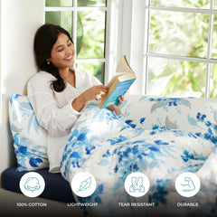Printed Cotton Fitted Bedsheet For Double Bedsheet With 2 Pillow Covers, Bedding Set - 72x78 Inches, White | Sateen Weave Queen Size Bed Sheet, 12" Deep Pocket- 1 Elastic Fitted Bed Sheet