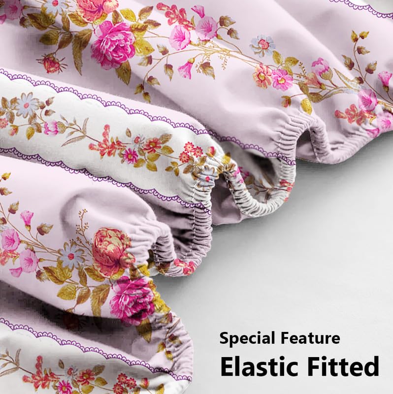 Microfiber All Round Elastic Fitted Bedsheets For King Size Bed With 2 Pillow Covers | 72 x 78 Inches, Pink - Breathable & Long Lasting Bedsheet