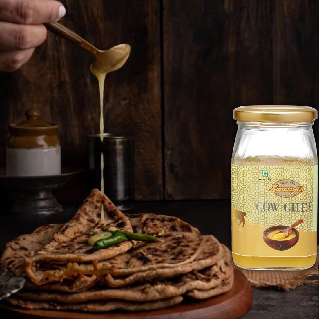 Organic Cow Ghee Bilona Method By Kanwarji'S | Healthy & Nutrient-Rich Grass-Fed Desi Cow Ghee Good For Eyes | (250ml) 8.4 Ounce | Jar Pack