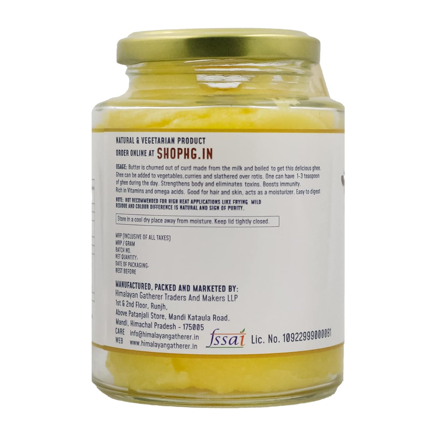 Organic Himalayan Cow Desi Ghee By Himalayan Gatherer | Great Source Of Protein Fiber Homemade Desi Cow Ghee Good For Health | (300ml) 10.1 Ounce | Jar Pack