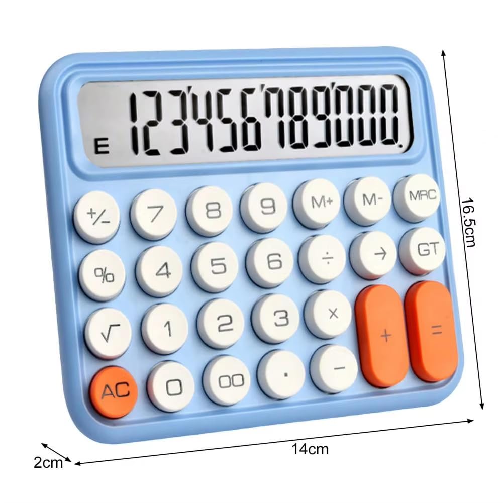 Skofri Mechanical Calculator 12 Digit Extra Large 5-inch LCD Display, Battery Desk Calculator, Big Buttons Easy To Press Use As Office Calculators Desktop, 15°tilt Screen For Kids Calculator (White)
