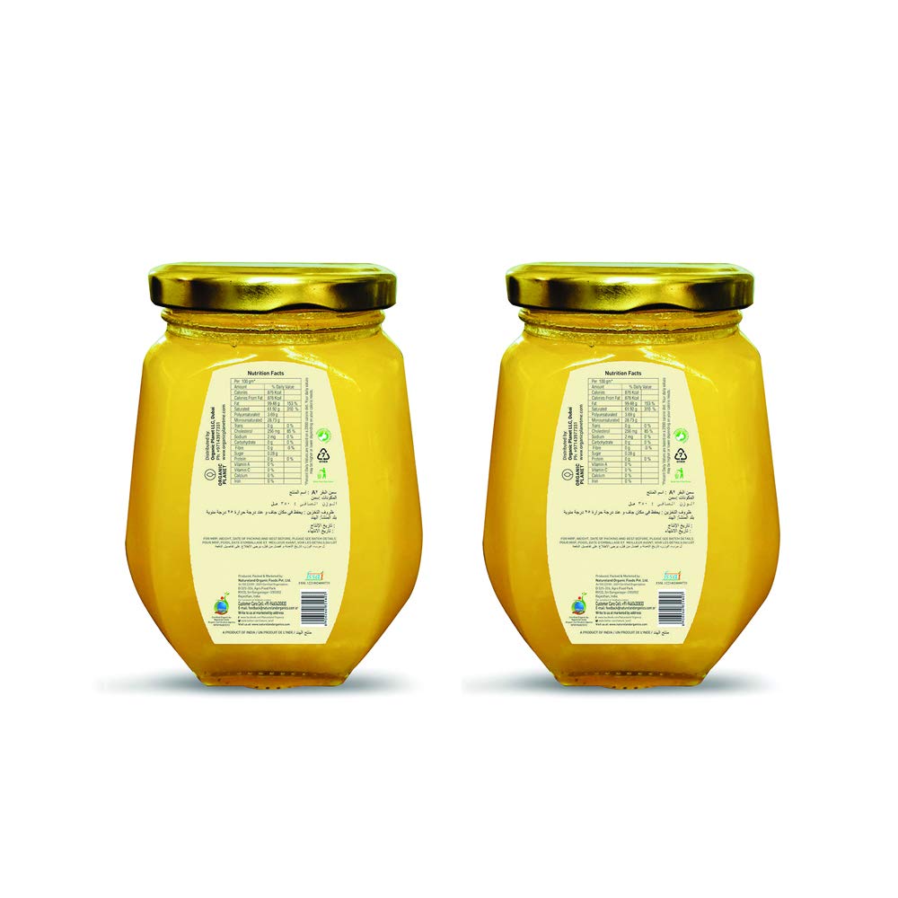 Natural A2 Desi Cow Ghee By Natureland Organics | Delicious & Nutritious Healthy Desi Cow Ghee Good For Boost Energy | 700ml (350ml * 2) 23.6 Ounce | Jar Pack