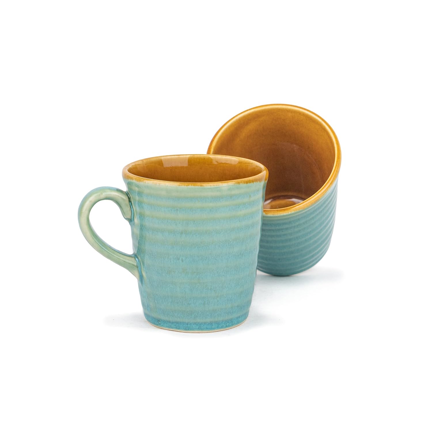 Ceramic Artisanal Coffee Cup Set Of 4 - 290ml Each, Turquoise Blue | Medium Cup With Glossy Finish - Stoneware Coffee Cup Set | Ceramic Everyday Cup - Microwave Safe & Dishwasher Safe