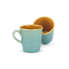 Ceramic Artisanal Coffee Cup Set Of 4 - 290ml Each, Turquoise Blue | Medium Cup With Glossy Finish - Stoneware Coffee Cup Set | Ceramic Everyday Cup - Microwave Safe & Dishwasher Safe