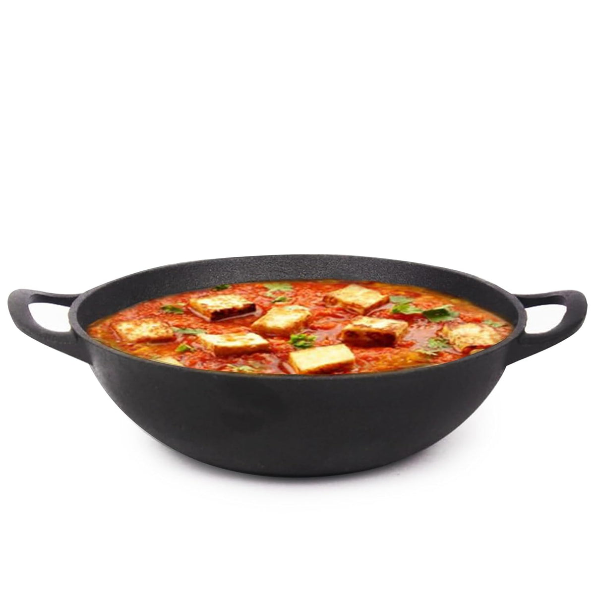 Pre-Seasoned Black Cast Iron Kadai With Flat Handles - Medium, 10.5 Inch, 27 Cm, 2.5 Liters, 2.5 Kg | Induction Friendly, Naturally Nonstick Kadhai, 100% Pure & Toxin-Free, No Chemical Coating