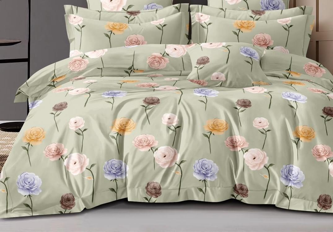 Double Bedsheet For King Size With 2 Pillow Cover + Comforter (72 X 78 Inches, Mint Green) | Super Soft Glace Cotton Elastic Fitted All Around | Soft To Touch & Light Weight