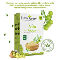 Herbalgram Organic Amla Powder Hair Growth Skin Care Scalp Treatment, 100% Natural, No Preservatives | 100gm 0.2lbs