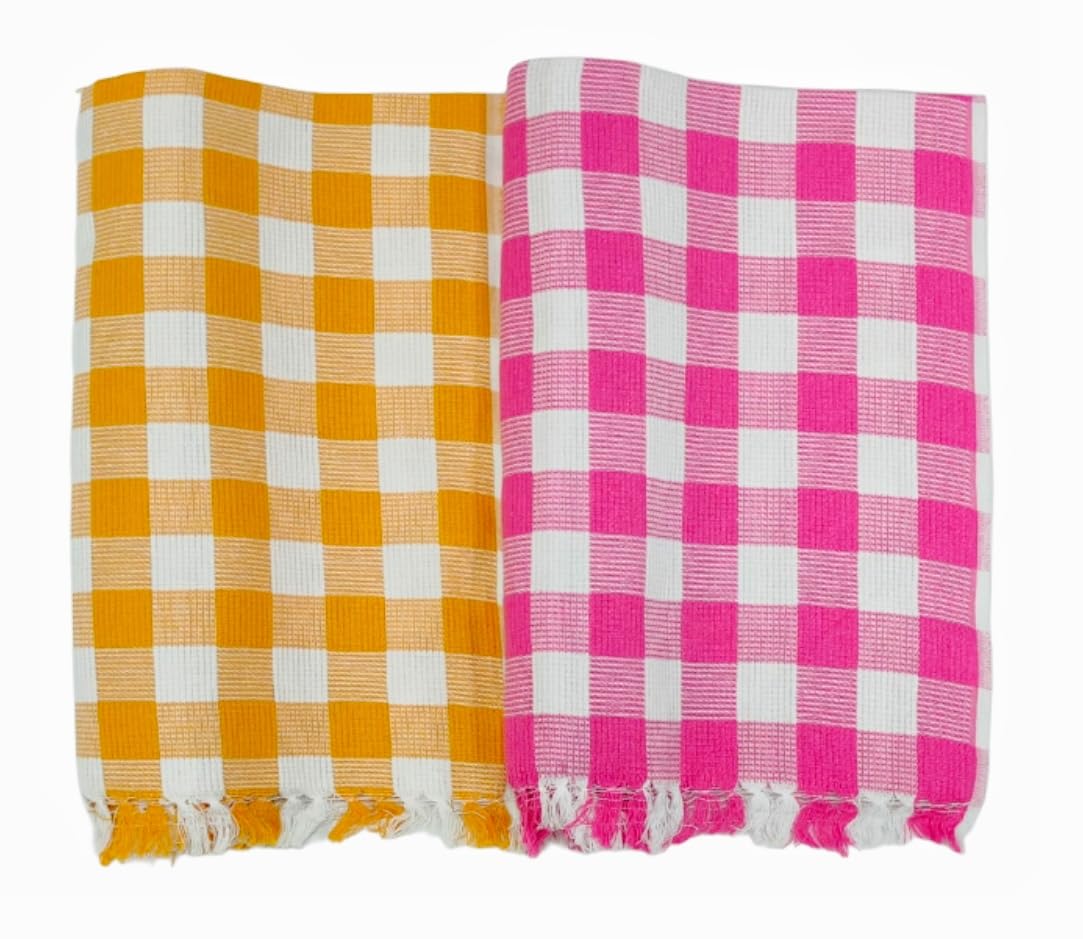 Bombay Dyeing Rimzim 100% Cotton Printed Soft & Slick Quick Drying Bath Towels 500 Gsm (Orange & Pink) - 2 Pcs