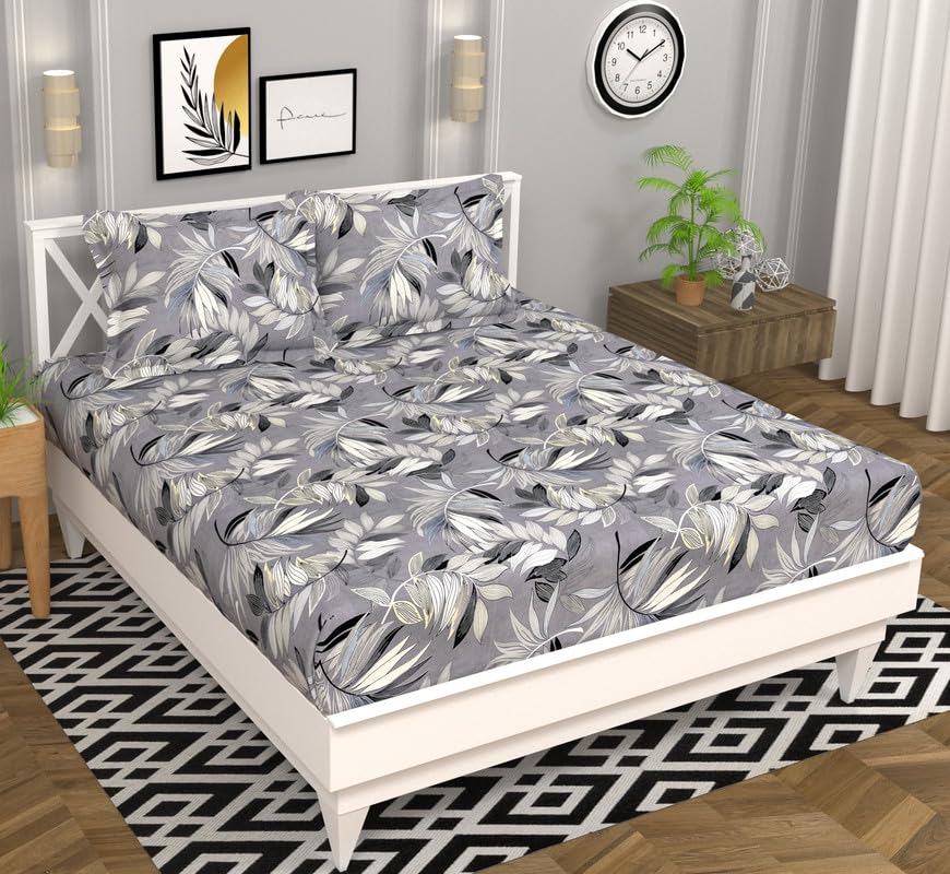 Microfiber Double Bedsheets With 2 Pillow Covers - 88 X 90 Inches, Grey & Black | Summer Breathable & Wrinkle Free - Ideal For Bedroom, Guest Room, Home