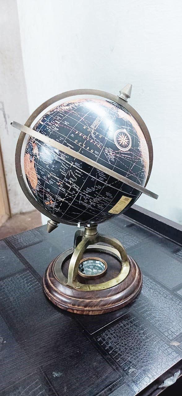 12 Inch Antique Brass World Globe & Map With Compass, Home & Office, Nautical Desktop Decoration & Gifting, Educational Globe For Kids Learning, Pack Of 1