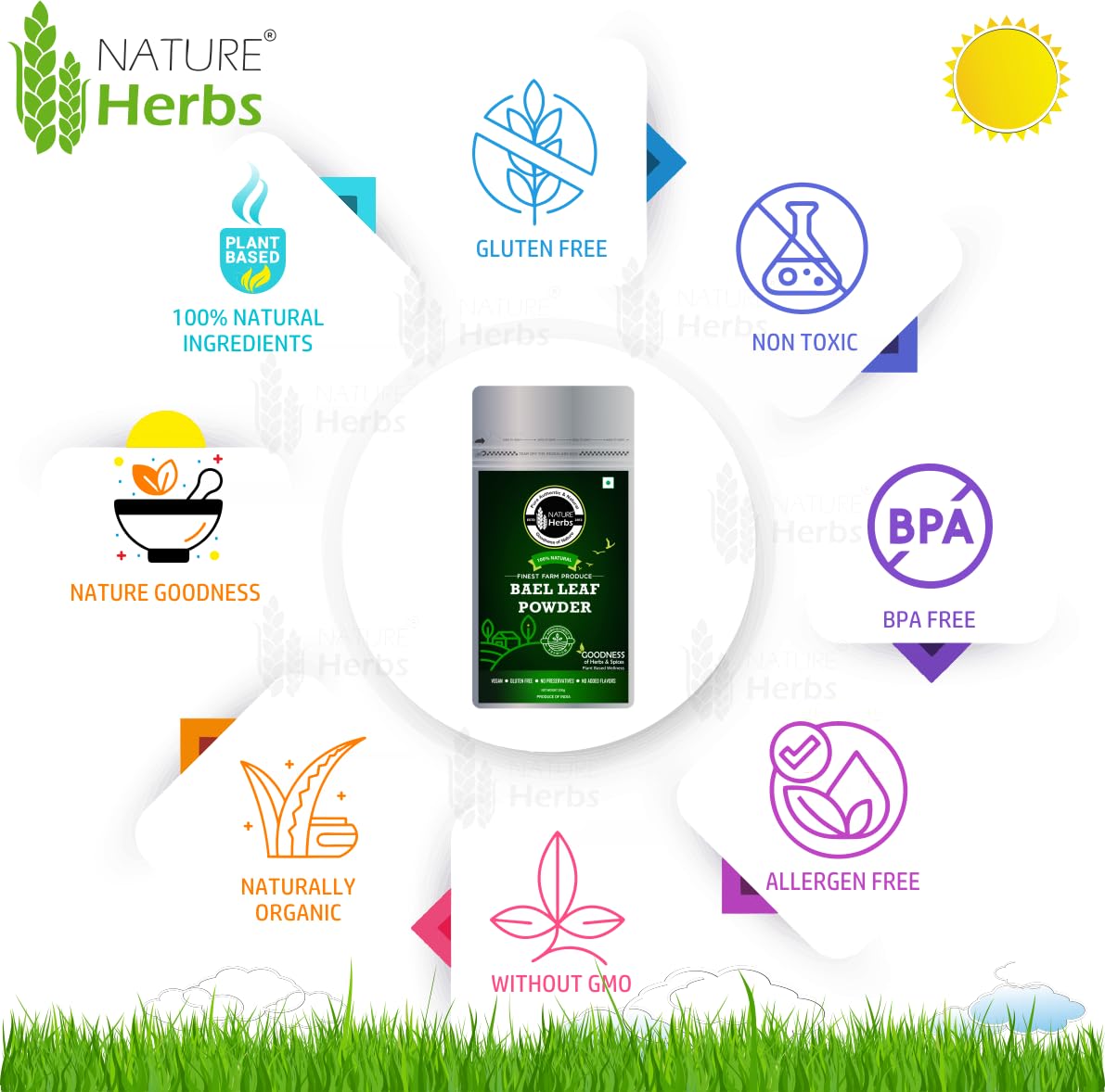 Nature Herbs 100% Pure Bilva Powder, Bael Leaf, Bael Patra, Aegle Marmelos, Gluten Free, No Preservatives & No Added Colour | 200gm 0.4lbs Each Pack Of 2