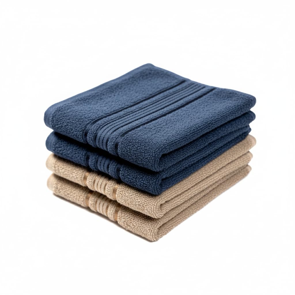 Akiko Home 100% Cotton Essential Series Hand Towels 800 Gsm | Soft, Absorbent & Durable, Cotton Hand Towel For Bathroom Use, Gentle On Skin- Pack Of 4 (Navy & Beige)