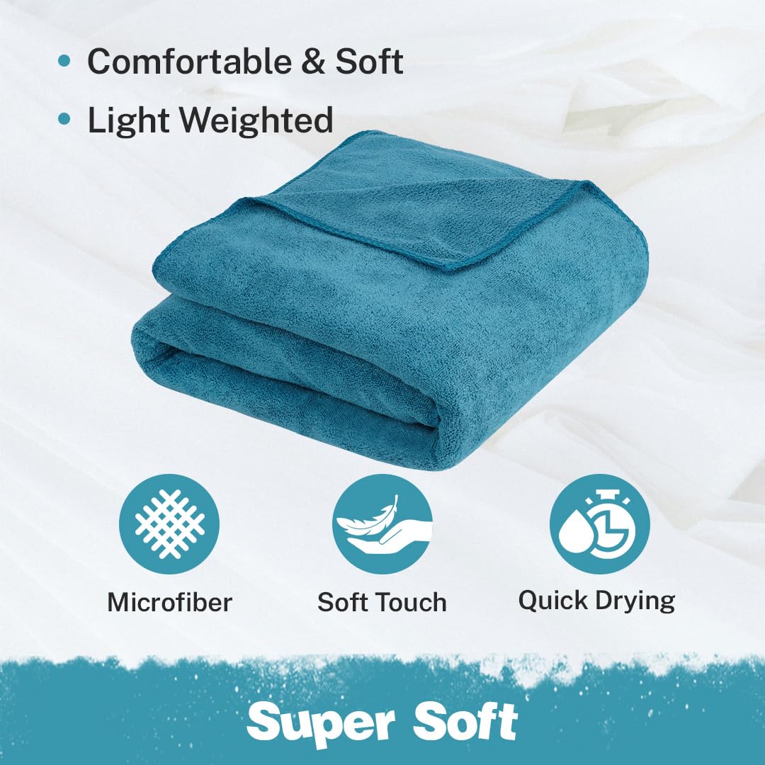 Fezora Microfiber Weft Knitting Bath Towels 400 Gsm | Large Size Bath Towel Soft & Absorbent For Men/Women (Dark Blue)