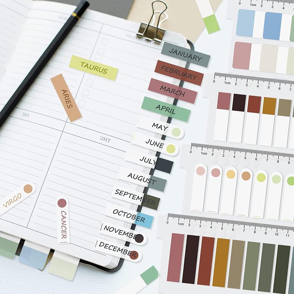Sticky Note, Colored Writable & Repositionable Book Flags Tabs Strip Index Tabs - Round 1