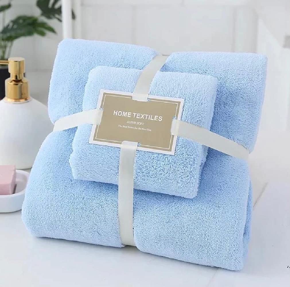 Homecloud Ultra Soft Bath & Face Towel Set 300 Gsm | 3x Softer Than Cotton Towels | Highly Absorbent & Ultra Fast Dry | Set Of 2 (Sky Blue)