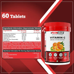 Pharmgrade Healthy Living Vitamin C , Natural Fruits Immunity Supplement For Men & Women , Antioxidants Skincare , Immunity Booster, Orange Peel, Vegan & Keto Friendly | 60 Tablets , 100gm 0.2lbs