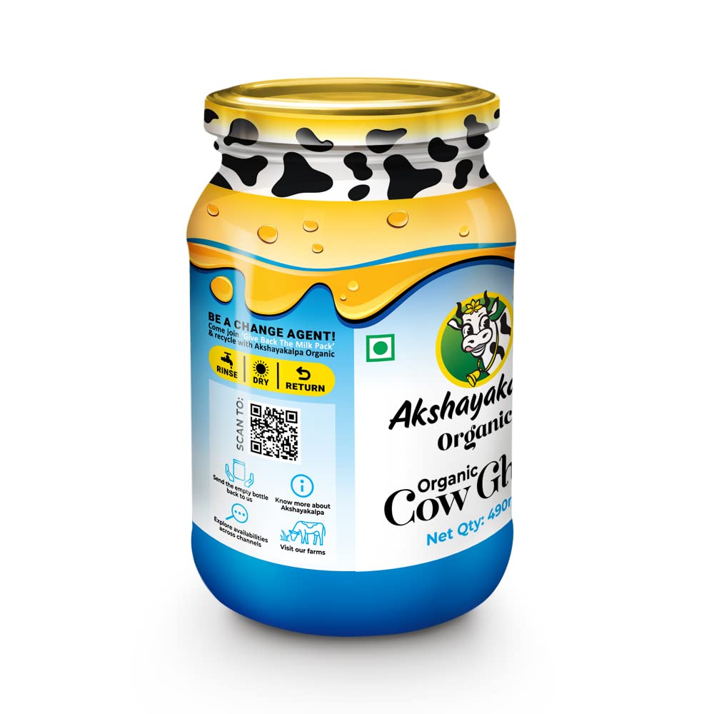 Organic Desi Cow Ghee By Akshayakalpa Organic | Rich In Vitamins A, D & K Healthy Desi Ghee Good For Improves Eyesight | (490ml) 16.5 Ounce | Jar Pack