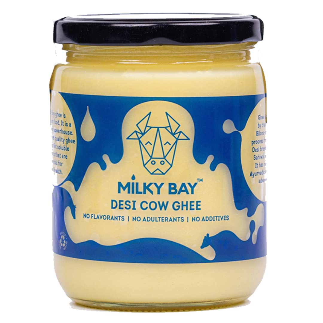 Organic Desi Cow Ghee By Milky Bay | Naturally Rich Taste & Aroma Desi Pure Cow Ghee Perfect For Laddus | (500ml) 16.9 Ounce | Jar Pack