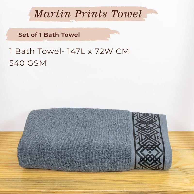 Rangoli 100% Cotton Fibre Bath Towel 600 Gsm | Highly Durable & Absorbent Towel | Skin-Friendly & Quick Drying Luxury Towels (Grey) - Pack Of 1