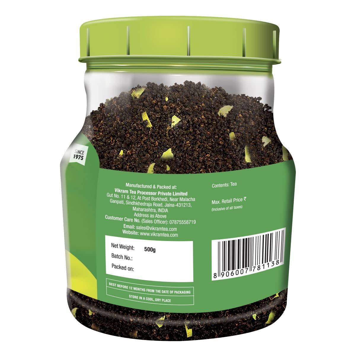 Vikram Elaichi CTC Tea Leaf - 500gm Jar, 17.6 Ounce | Enriched With 100% Natural Ground Cardamom - Refreshing & Aroma Chai Patti | No Added Essence, Caffeine Free