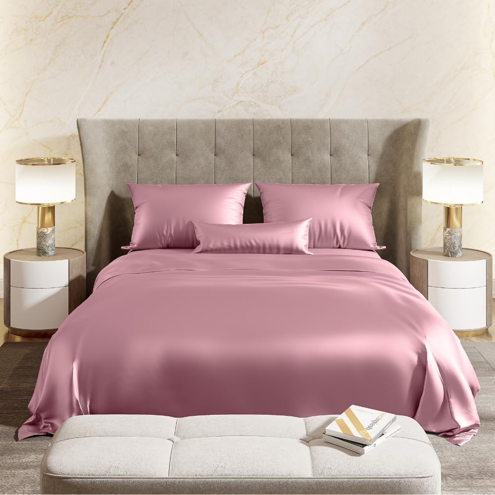 Satin Bedsheets For King Size With 2 Pillow Covers - 108 X 90 Inches, Muted Rose | Elegance & Comfort Redefended | 300 Thread Count