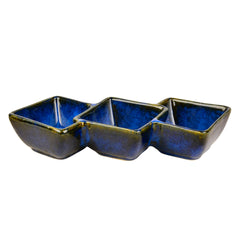 Studio Pottery Three Section Ceramic Serving Bowl | Blue, Length – 30 Cm, Height – 5.5 Cm, 750ml | Snack Bowl, Nut Bowls - Section Platter