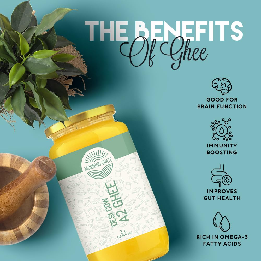 Premium Natural Desi Cow A2 Ghee By Morning Crate | Good Source Of Protein Fiber Healthy Pure Desi Cow Ghee Perfect For Body Health | (500ml) 16.9 Ounce | Jar Pack