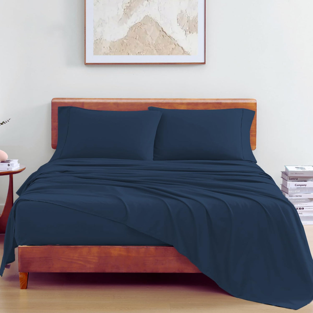 Elastic Fitted Bedsheet For Double Bed With 2 Pillow Covers | 60 X 78 Inches, Estate Blue | Comfortable Fabric, Machine Washable | Softness Every Night