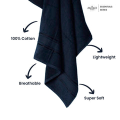 Akiko Home 100% Cotton Essential Series Bath Towel 400 Gsm | Soft, Absorbent, Quick Dry & Durable, Large Size Towel (Navy)