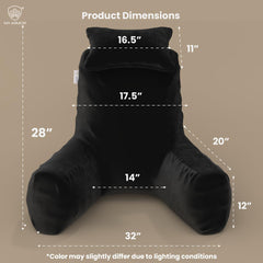 Backrest Pillow For Bed With Detachable Neck Rest & Support Arms - Black | Soft Reading Pillow, Back Support Wedge Pillow For Working, Seating & Relaxing In Bed, Adjustable Pillow