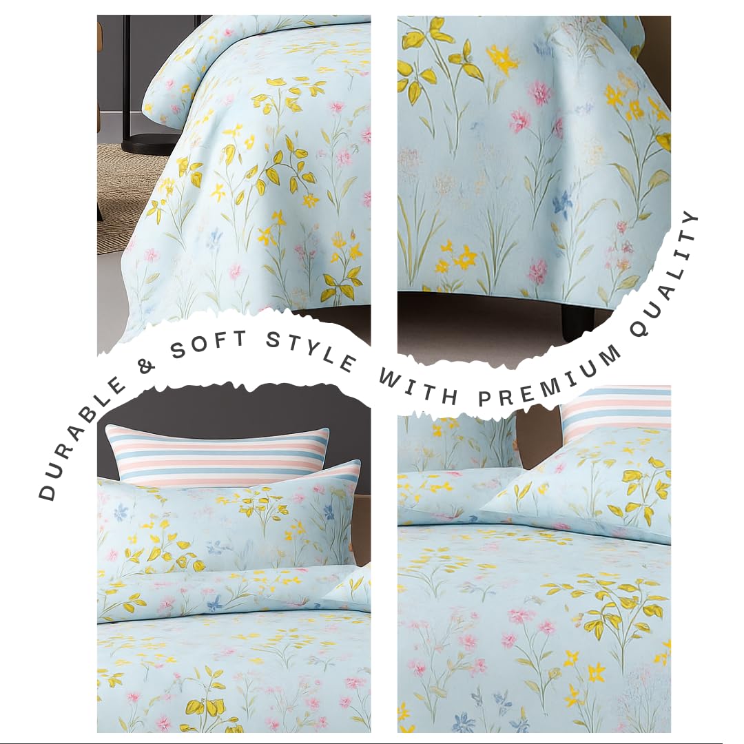 Microfiber Double Bedsheet King Size With 2 Large Size Pillow Covers | Size 108x108+9 Inches, Pastel Sky Blue | Perfect For Daily Use, All-Season Use Or Gifting Bedsheet