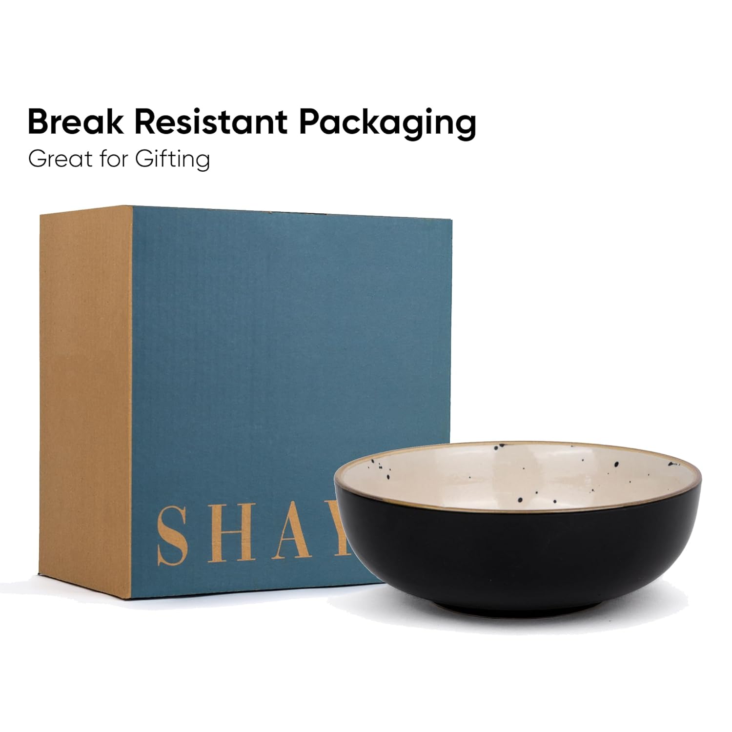 Ceramic Pasta Bowl Set Of 2 Pieces - 18cm, Black Ivory, 800ml Each | Stoneware Ceramic Serving Bowls | Pasta Plate - Deep Plate | Ceramic Bowl With Glossy Finish - Pasta Serving Plate