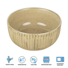 Studio Pottery Ribbed Ceramic Serving Bowl - Ivory, Diameter : 7 Inches, 1500ml | Rice & Salad Bowl, Snack Bowl - Vegetable & Pasta Serving Bowl