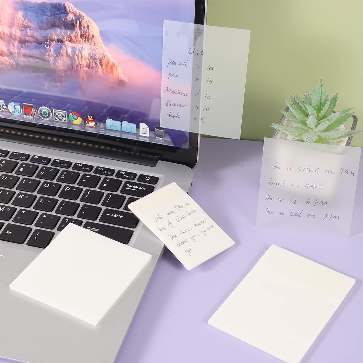 Transparent Sticky Notes, 4 Sizes Clear Writable Self-Adhesive Memo Pads, Waterproof - 400 Sheets