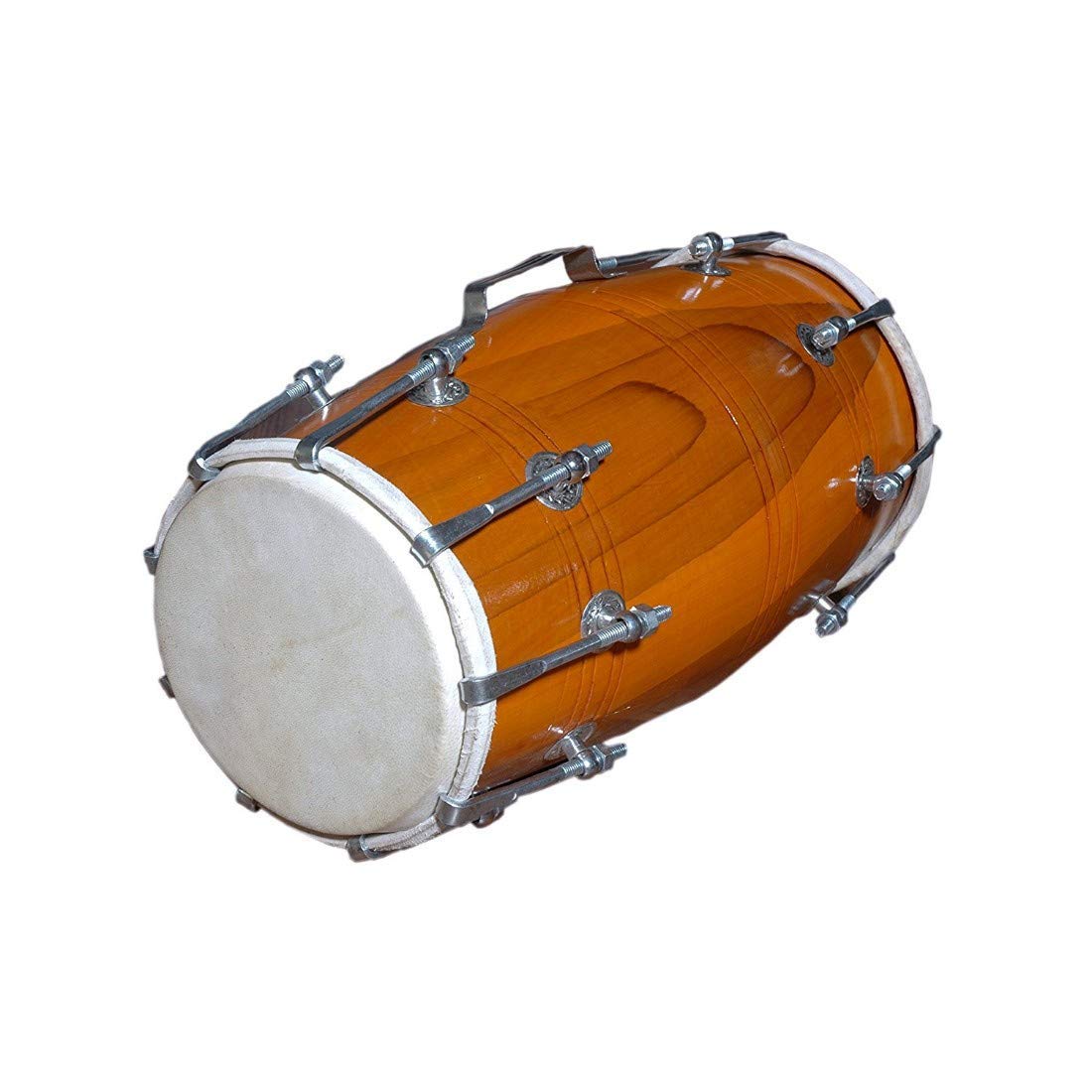 Handmade Wooden Screw Fitted Dholak, Brown - Indian Folk Musical Instrument Drum Nuts N Bolt | Nickel Plated Bolts & Nuts