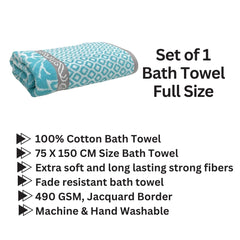 Stamio Cotton Bath Towel 550 Gsm | Extra Soft & Absorbent Large Full Size Towels For Bathing, Home, Sports, Salon, Hotel Use | Jacquard Border (Light Green)