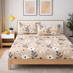 Elastic Fitted Bedsheet Queen Size With 2 Pillow Covers - 60 X 78 Inches, Cream | Lightweight, Soft & Comfortable | Durable & Long Lasting Wrinkle Resistant Fabric