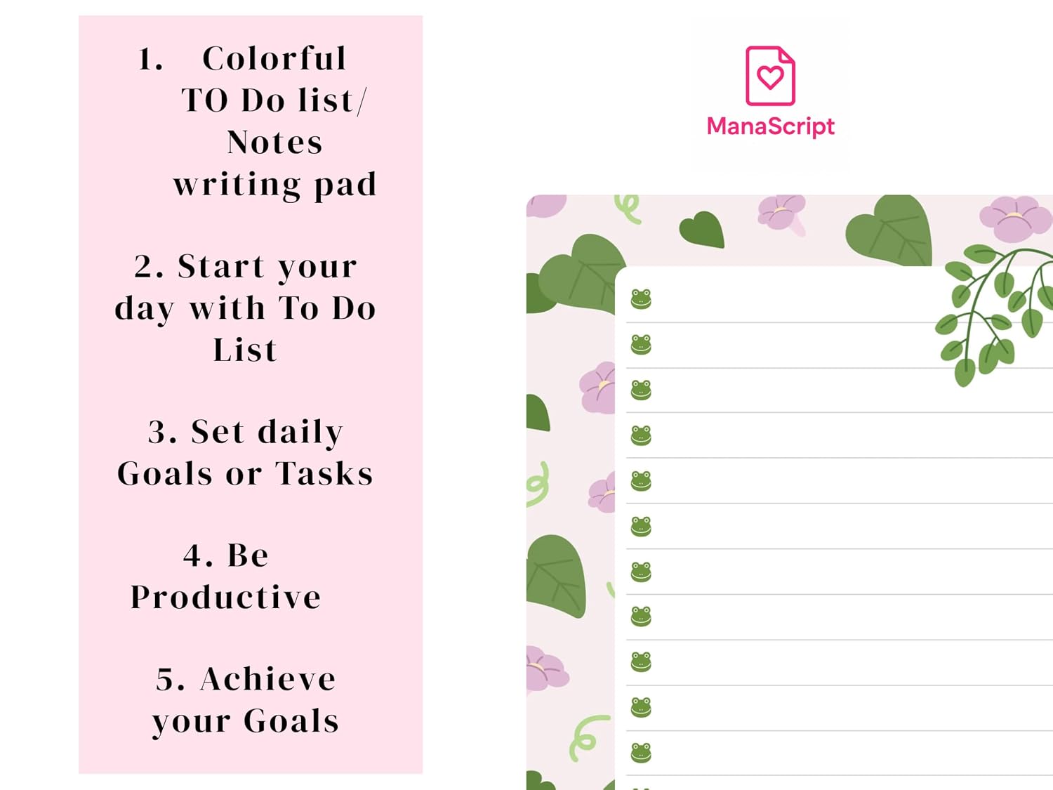 A5 Notes/To Do List Notepad, Beautiful Checklist Pad, Tear-Off Sheets (Frog, Green) Pack Of 1